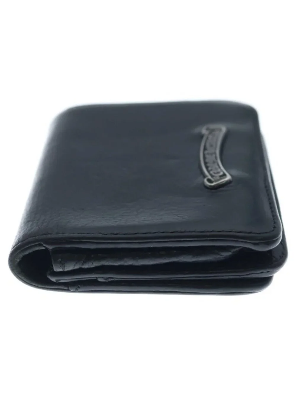 Chrome Hearts Card Case Scroll Label 3 Pocket Leather Black
